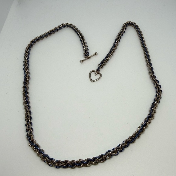 Jewelry - Vintage Silver & Blue Chain Necklace Heart Toggle Clasp 20”